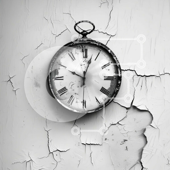 Intra Συλλεκτικό Ξύλινο Παζλ Plywood  4mm - Παλιός ραγισμένος τοίχος με καλά συντηρημένο ρολόι Σε Ξύλινο Κουτί - Διαστάσεις Puzzle: 10x10 cm – 25 κομμάτια