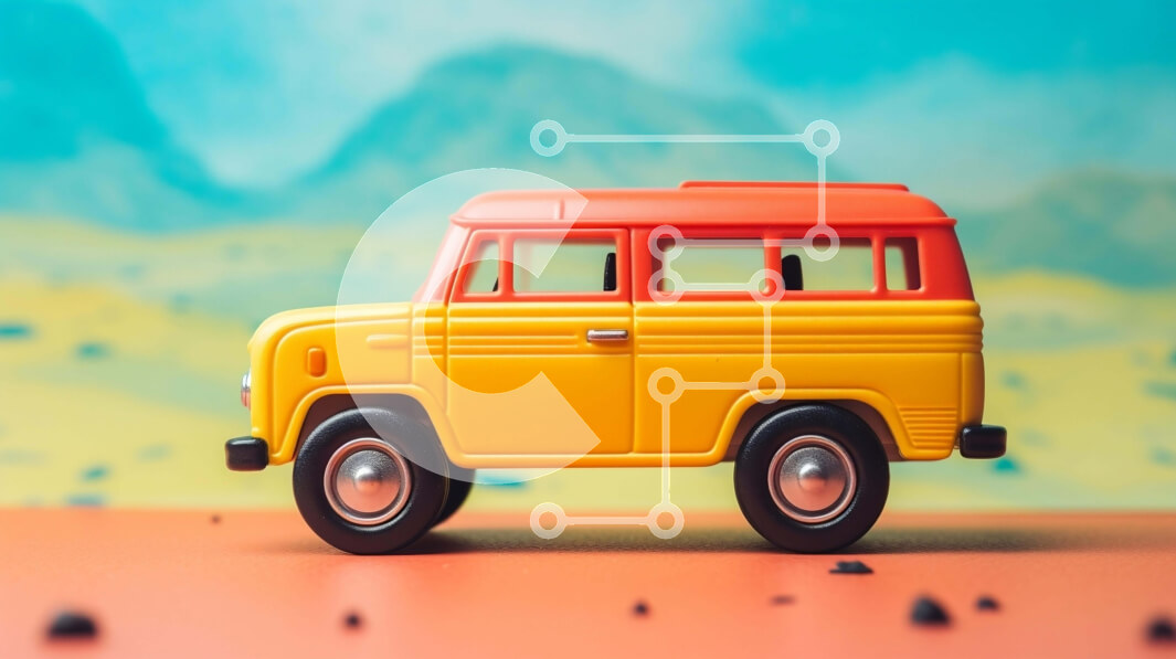 Intra Συλλεκτικό Ξύλινο Παζλ Plywood  4mm - Παιχνίδι κίτρινο βαν σε πορτοκαλί φόντο Σε Ξύλινο Κουτί - Διαστάσεις Puzzle: 10x10 cm – 25 κομμάτια