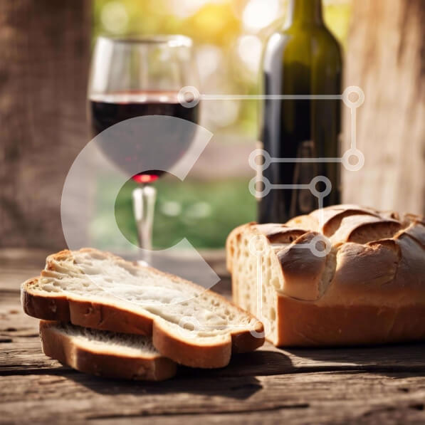 Σετ των 2 Intra Συλλεκτικό Ξύλινο Παζλ Plywood  4mm - Ποτήρι κόκκινο κρασί και ψωμί - Ρύθμιση τραπεζαρίας Σε Ξύλινο Κουτί - Διαστάσεις: 10x10 cm – 25 κομμάτια