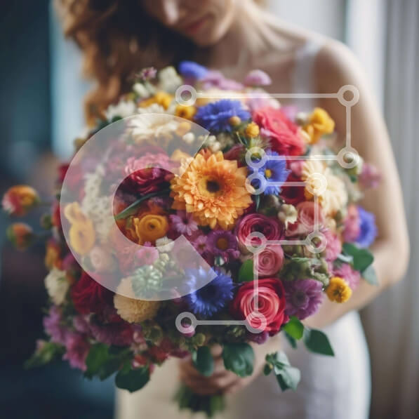 Σετ των 2 Intra Συλλεκτικό Ξύλινο Παζλ Plywood  4mm - Όμορφη νύφη που κρατά πολύχρωμο μπουκέτο λουλούδια Σε Ξύλινο Κουτί - Διαστάσεις: 10x10 cm – 25 κομμάτια