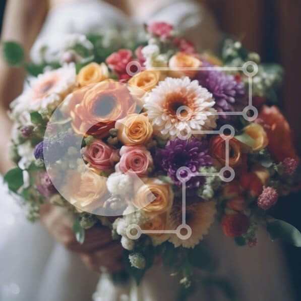 Intra Συλλεκτικό Ξύλινο Παζλ Plywood  4mm - Νύφη που κρατά πολύχρωμο μπουκέτο λουλουδιών Σε Ξύλινο Κουτί - Διαστάσεις Puzzle: 10x10 cm – 25 κομμάτια