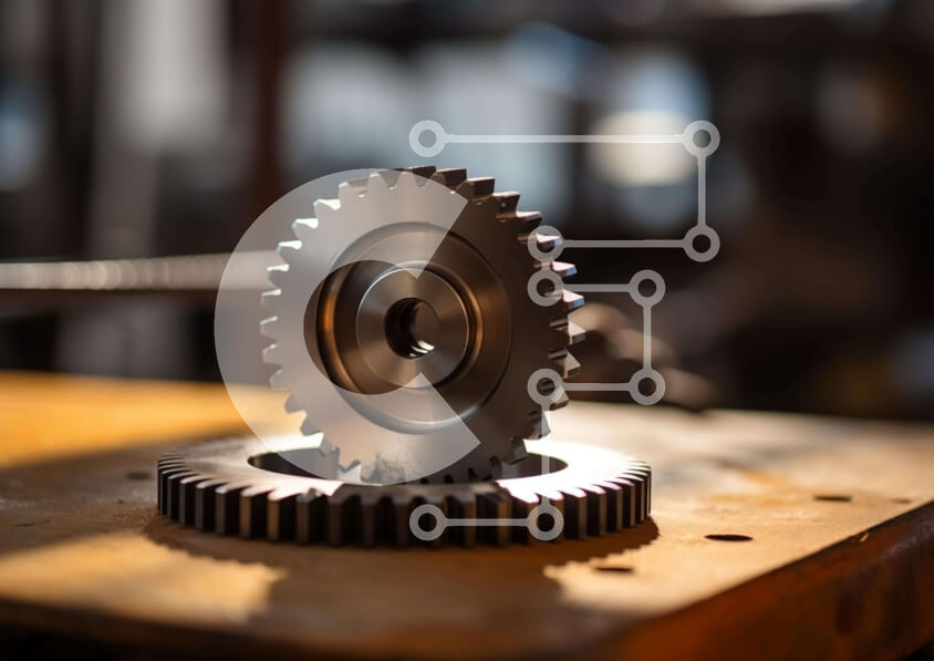 Intra Συλλεκτικό Ξύλινο Παζλ Plywood  4mm - Βιομηχανικά γρανάζια σε ξύλινο τραπέζι Σε Ξύλινο Κουτί - Διαστάσεις Puzzle: 10x10 cm – 25 κομμάτια