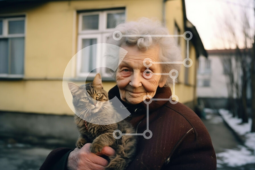 Σετ των 2 Intra Συλλεκτικό Ξύλινο Παζλ Plywood  4mm - Ηλικιωμένη γυναίκα που κρατά γάτα Σε Ξύλινο Κουτί - Διαστάσεις: 10x10 cm – 25 κομμάτια