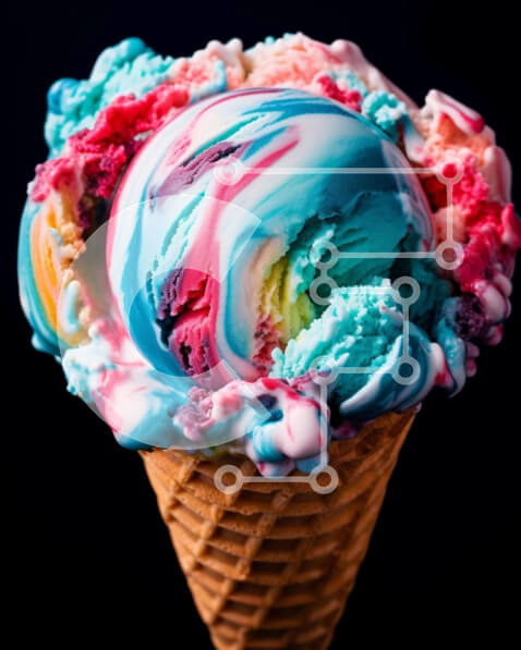 Σετ των 2 Intra Συλλεκτικό Ξύλινο Παζλ Plywood  4mm - Πολύχρωμο χωνάκι παγωτού σε μαύρο φόντο Σε Ξύλινο Κουτί - Διαστάσεις: 10x10 cm – 25 κομμάτια