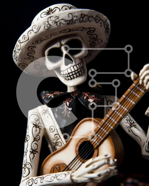 Intra Συλλεκτικό Ξύλινο Παζλ Plywood  4mm - Παραδοσιακός μεξικάνικος σκελετός με κιθάρα Σε Ξύλινο Κουτί - Διαστάσεις: 10x10 cm – 25 κομμάτια