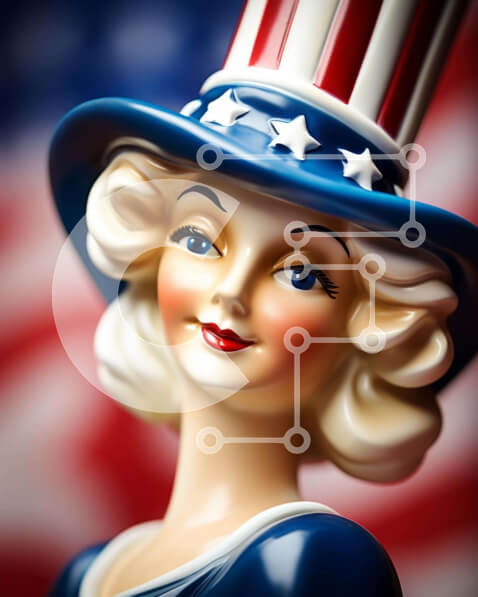 Intra Συλλεκτικό Ξύλινο Παζλ Plywood  4mm - Πατριωτικό ειδώλιο με καπέλο αμερικανικής σημαίας Σε Ξύλινο Κουτί - Διαστάσεις Puzzle: 10x10 cm – 25 κομμάτια