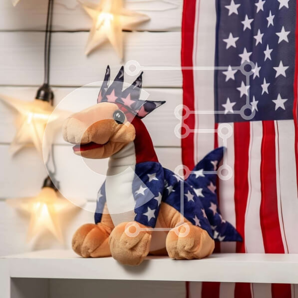 Intra Συλλεκτικό Ξύλινο Παζλ Plywood  4mm - Πατριωτικός Γεμιστός Δεινόσαυρος Σε Ξύλινο Κουτί - Διαστάσεις Puzzle: 10x10 cm – 25 κομμάτια