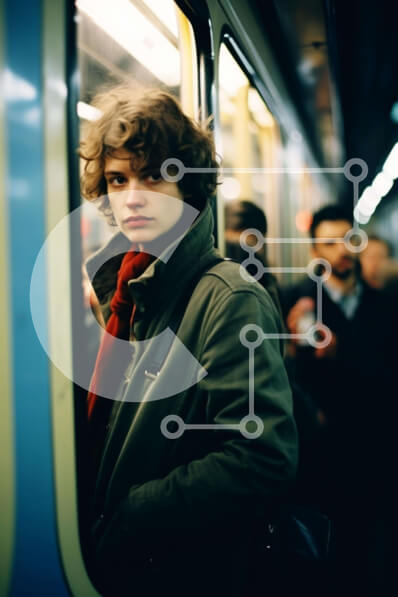 Intra Συλλεκτικό Ξύλινο Παζλ Plywood  4mm - Νεαρός άνδρας που κοιτάζει έξω από το παράθυρο στο υπόγειο τρένο Σε Ξύλινο Κουτί - Διαστάσεις Puzzle: 10x10 cm – 25 κομμάτια