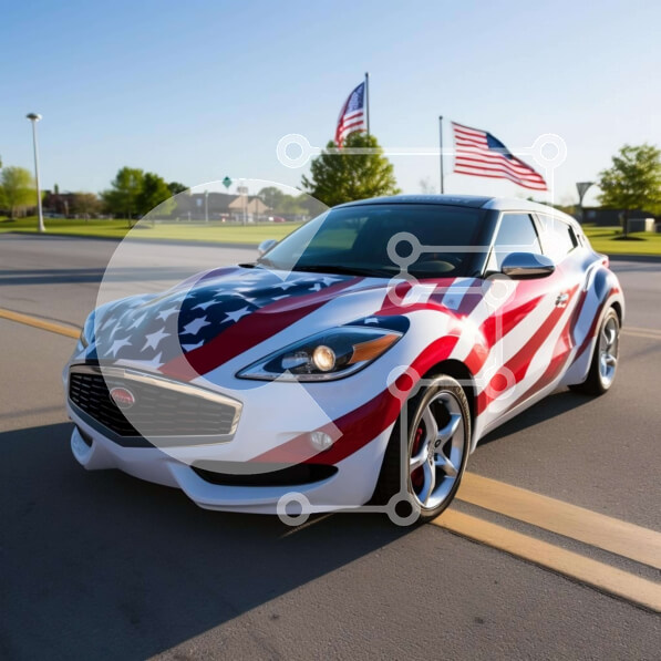 Intra Συλλεκτικό Ξύλινο Παζλ Plywood  4mm - Λευκό σπορ αυτοκίνητο με αμερικανική σημαία Σε Ξύλινο Κουτί - Διαστάσεις Puzzle: 10x10 cm – 25 κομμάτια