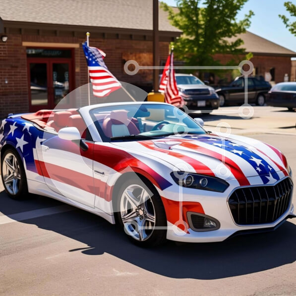 Intra Συλλεκτικό Ξύλινο Παζλ Plywood  4mm - Πατριωτικό κόκκινο, λευκό και μπλε σπορ αυτοκίνητο με χρώμα αμερικανικής σημαίας Σε Ξύλινο Κουτί - Διαστάσεις Puzzle: 10x10 cm – 25 κομμάτια