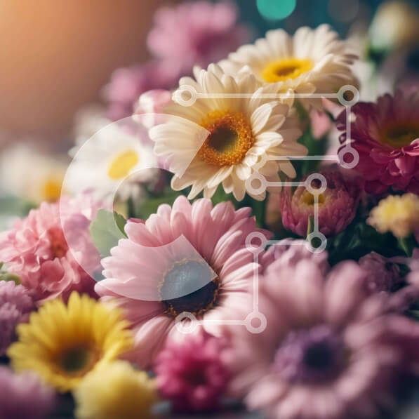 Σετ των 2 Intra Συλλεκτικό Ξύλινο Παζλ Plywood  4mm - Πολύχρωμο μπουκέτο λουλουδιών με μαργαρίτες, τριαντάφυλλα και γαρύφαλλα Σε Ξύλινο Κουτί - Διαστάσεις: 10x10 cm – 25 κομμάτια