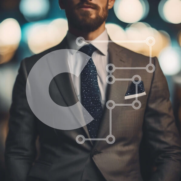 Intra Συλλεκτικό Ξύλινο Παζλ Plywood  4mm - Άνδρας με γκρι κοστούμι και μπλε γραβάτα που περιβάλλεται από φώτα Σε Ξύλινο Κουτί - Διαστάσεις Puzzle: 10x10 cm – 25 κομμάτια