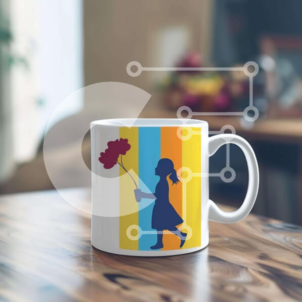 Intra Συλλεκτικό Ξύλινο Παζλ Plywood  4mm - Λευκή κούπα καφέ με σιλουέτα κοριτσιών και κόκκινα τριαντάφυλλα Σε Ξύλινο Κουτί - Διαστάσεις: 10x10 cm – 25 κομμάτια