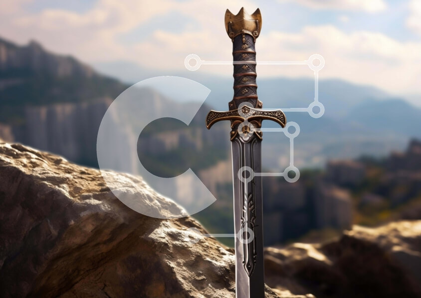 Intra Συλλεκτικό Ξύλινο Παζλ Plywood  4mm - Σπαθί φαντασίας που στηρίζεται σε βράχους Σε Ξύλινο Κουτί - Διαστάσεις: 10x10 cm – 25 κομμάτια