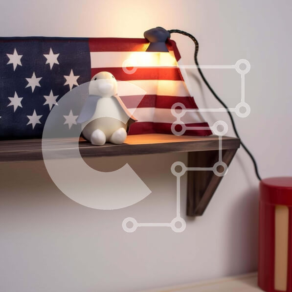 Intra Συλλεκτικό Ξύλινο Παζλ Plywood  4mm - Ξύλινο ράφι με αμερικανική σημαία, λευκό πιγκουίνο και κηροπήγια Σε Ξύλινο Κουτί - Διαστάσεις: 10x10 cm – 25 κομμάτια