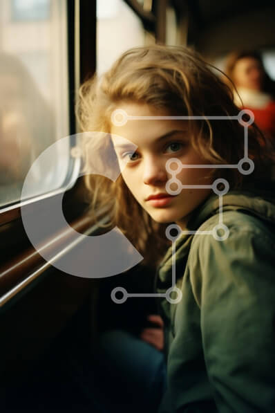 Intra Συλλεκτικό Ξύλινο Παζλ Plywood  4mm - Νεαρό κορίτσι στο τρένο που κοιτάζει έξω από το παράθυρο Σε Ξύλινο Κουτί - Διαστάσεις Puzzle: 10x10 cm – 25 κομμάτια