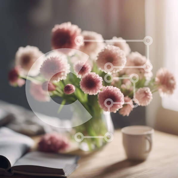 Intra Συλλεκτικό Ξύλινο Παζλ Plywood  4mm - Βάζο με ροζ λουλούδια και ανοιχτό βιβλίο στο τραπέζι Σε Ξύλινο Κουτί - Διαστάσεις Puzzle: 10x10 cm – 25 κομμάτια