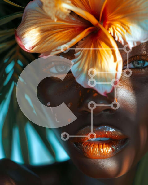 Intra Συλλεκτικό Ξύλινο Παζλ Plywood  4mm - Μαύρη γυναίκα με πορτοκαλί λουλούδι και φύλλα Σε Ξύλινο Κουτί - Διαστάσεις Puzzle: 10x10 cm – 25 κομμάτια