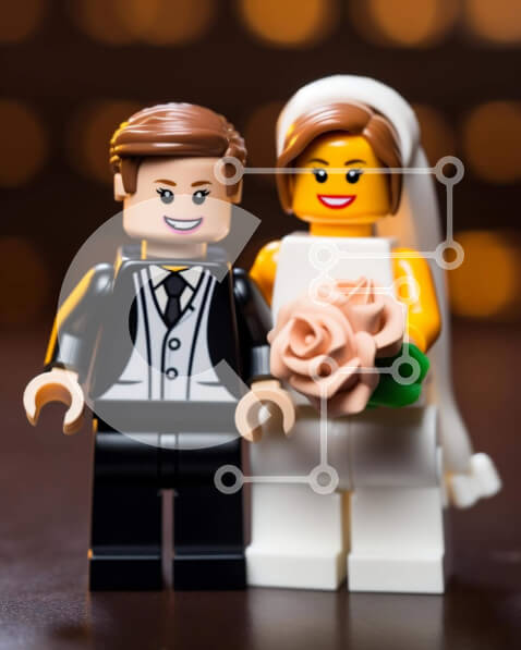 Intra Συλλεκτικό Ξύλινο Παζλ Plywood  4mm - Lego νύφη και γαμπρός με παραδοσιακή ενδυμασία γάμου Σε Ξύλινο Κουτί - Διαστάσεις Puzzle: 10x10 cm – 25 κομμάτια