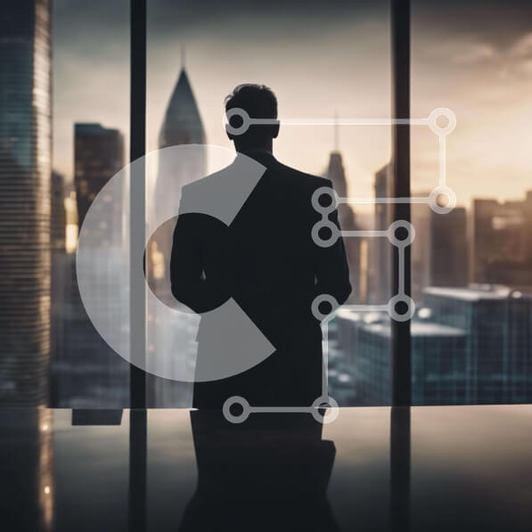 Intra Συλλεκτικό Ξύλινο Παζλ Plywood  4mm - Επιχειρηματίας στο γραφείο με θέα στον ορίζοντα της πόλης Σε Ξύλινο Κουτί - Διαστάσεις Puzzle: 10x10 cm – 25 κομμάτια