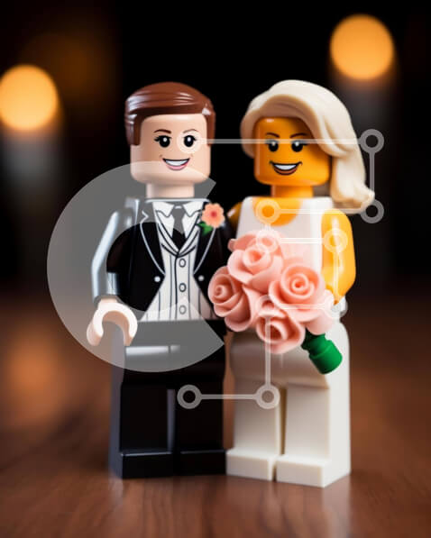 Intra Συλλεκτικό Ξύλινο Παζλ Plywood  4mm - Ζευγάρι Lego με μπουκέτα και κεριά Σε Ξύλινο Κουτί - Διαστάσεις Puzzle: 10x10 cm – 25 κομμάτια