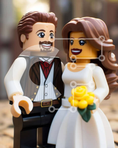 Intra Συλλεκτικό Ξύλινο Παζλ Plywood  4mm - Ζευγάρι γάμου Lego με λευκή ενδυμασία με κίτρινο λουλούδι Σε Ξύλινο Κουτί - Διαστάσεις Puzzle: 10x10 cm – 25 κομμάτια