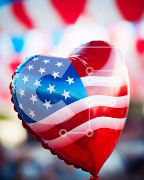 Intra Συλλεκτικό Ξύλινο Παζλ Plywood  4mm - Μπαλόνι αμερικανικής σημαίας σε σχήμα καρδιάς Σε Ξύλινο Κουτί - Διαστάσεις: 10x10 cm – 25 κομμάτια