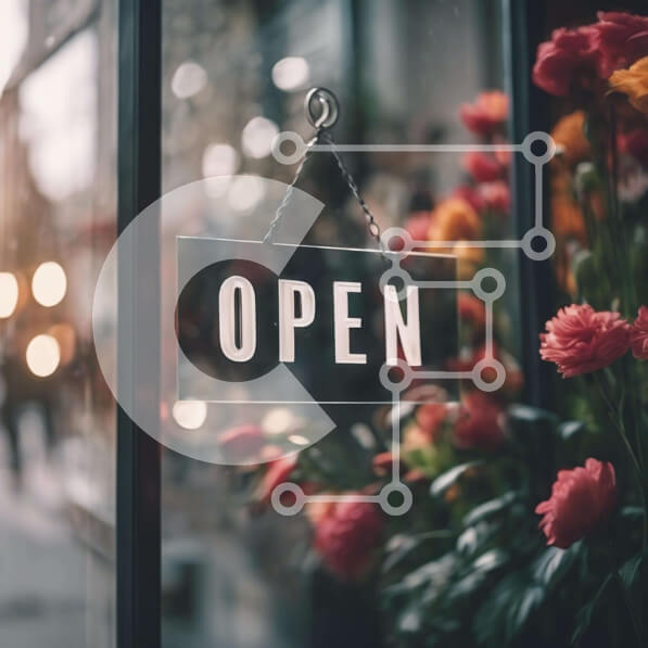 Intra Συλλεκτικό Ξύλινο Παζλ Plywood  4mm - Ανοιχτή πινακίδα και πολύχρωμα λουλούδια στη βιτρίνα Σε Ξύλινο Κουτί - Διαστάσεις: 10x10 cm – 25 κομμάτια