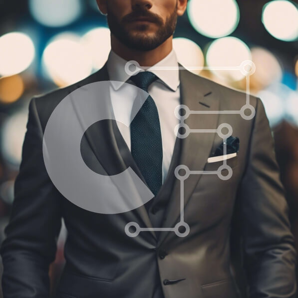 Intra Συλλεκτικό Ξύλινο Παζλ Plywood  4mm - Κομψός άντρας με κοστούμι και γραβάτα με τα χέρια στους γοφούς Σε Ξύλινο Κουτί - Διαστάσεις Puzzle: 10x10 cm – 25 κομμάτια