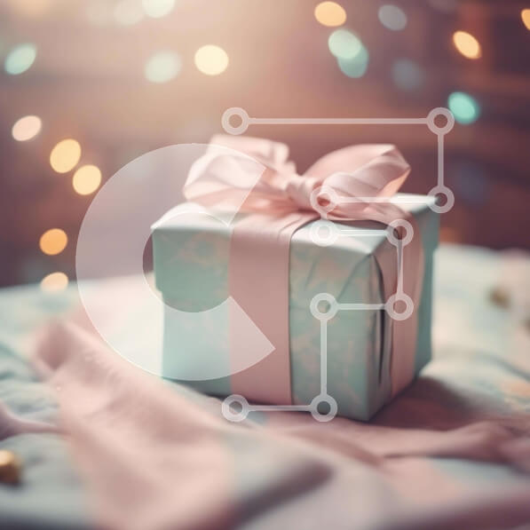 Intra Συλλεκτικό Ξύλινο Παζλ Plywood  4mm - Μικρό μπλε κουτί δώρου σε εορταστικό φόντο Σε Ξύλινο Κουτί - Διαστάσεις Puzzle: 10x10 cm – 25 κομμάτια