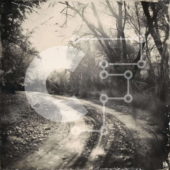 Intra Συλλεκτικό Ξύλινο Παζλ Plywood  4mm - Χωματόδρομος μέσα από το δάσος με φόντο παλιάς φωτογραφίας Σε Ξύλινο Κουτί - Διαστάσεις: 10x10 cm – 25 κομμάτια