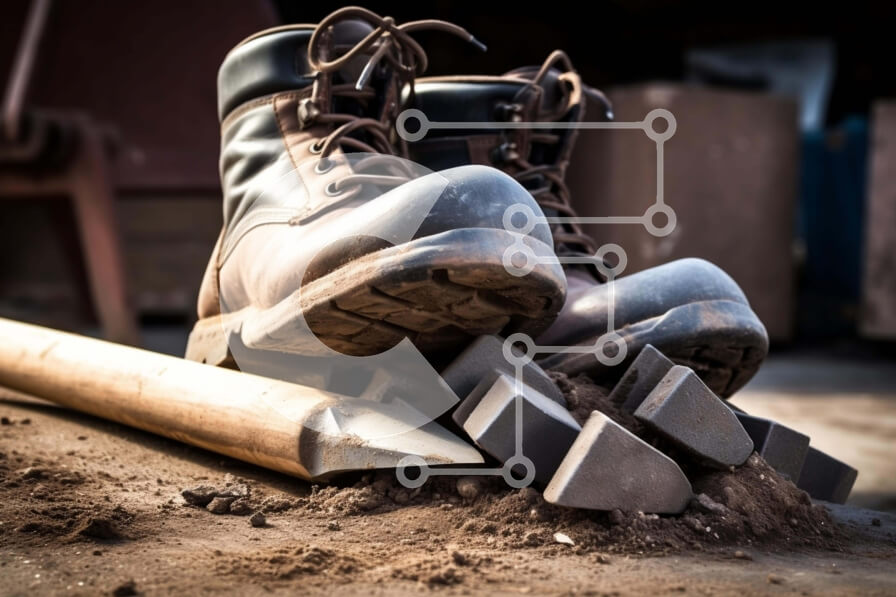 Intra Συλλεκτικό Ξύλινο Παζλ Plywood  4mm - Μπότες εργασίας καφέ και εργαλεία για οικοδομικές εργασίες Σε Ξύλινο Κουτί - Διαστάσεις Puzzle: 10x10 cm – 25 κομμάτια