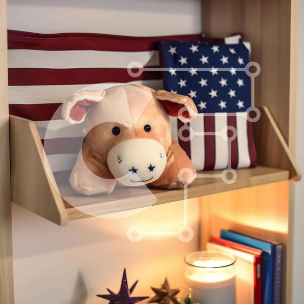 Intra Συλλεκτικό Ξύλινο Παζλ Plywood  4mm - Διακόσμηση ραφιών με βιβλία, κεριά και αμερικανική σημαία Σε Ξύλινο Κουτί - Διαστάσεις: 10x10 cm – 25 κομμάτια