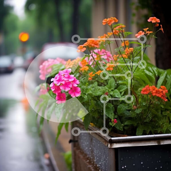 Intra Συλλεκτικό Ξύλινο Παζλ Plywood  4mm - Γωνία του δρόμου με γλάστρες και παρκαρισμένα αυτοκίνητα Σε Ξύλινο Κουτί - Διαστάσεις: 10x10 cm – 25 κομμάτια