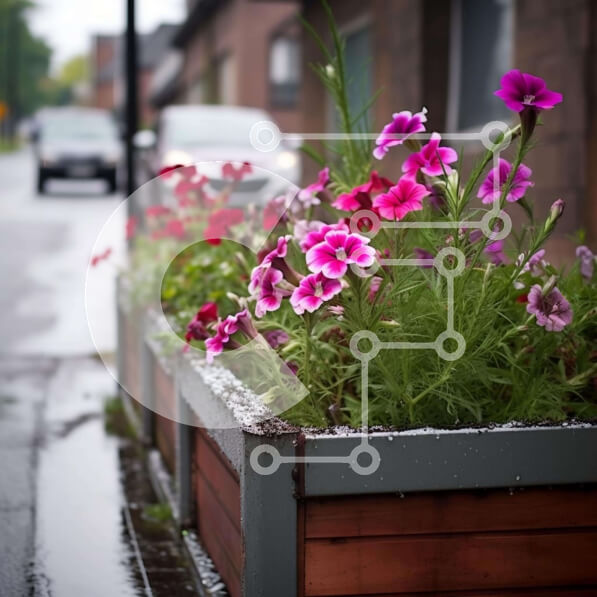 Intra Συλλεκτικό Ξύλινο Παζλ Plywood  4mm - Ξύλινο κουτί λουλουδιών με ροζ και μωβ λουλούδια και ομπρέλα σε παράθυρο αυτοκινήτου Σε Ξύλινο Κουτί - Διαστάσεις: 10x10 cm – 25 κομμάτια