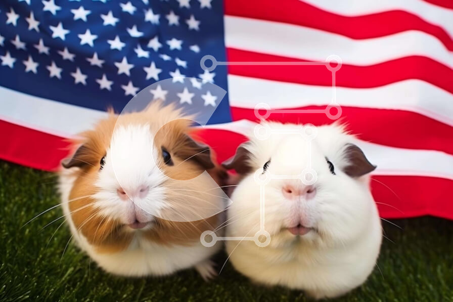 Σετ των 2 Intra Συλλεκτικό Ξύλινο Παζλ Plywood  4mm - Ινδικά χοιρίδια μπροστά από την αμερικανική σημαία Σε Ξύλινο Κουτί - Διαστάσεις: 10x10 cm – 25 κομμάτια