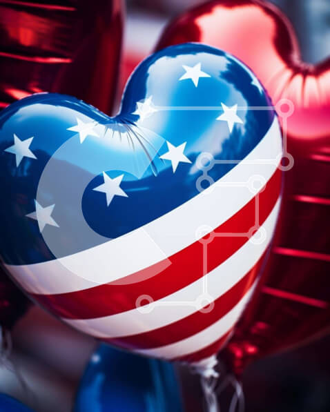 Intra Συλλεκτικό Ξύλινο Παζλ Plywood  4mm - Γιορτή 4ης Ιουλίου με μπαλόνια σε σχήμα καρδιάς Σε Ξύλινο Κουτί - Διαστάσεις Puzzle: 10x10 cm – 25 κομμάτια