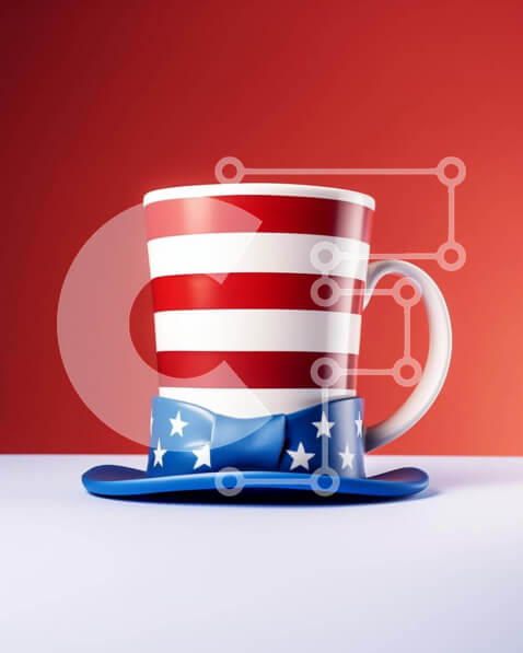 Intra Συλλεκτικό Ξύλινο Παζλ Plywood  4mm - Κούπα και καπέλο καφέ με πατριωτικό θέμα με σχέδιο αμερικανικής σημαίας Σε Ξύλινο Κουτί - Διαστάσεις: 10x10 cm – 25 κομμάτια