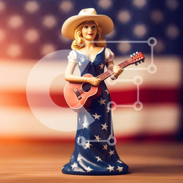 Intra Συλλεκτικό Ξύλινο Παζλ Plywood  4mm - Αμερικανική γυναίκα ειδώλιο που παίζει κιθάρα Σε Ξύλινο Κουτί - Διαστάσεις Puzzle: 10x10 cm – 25 κομμάτια