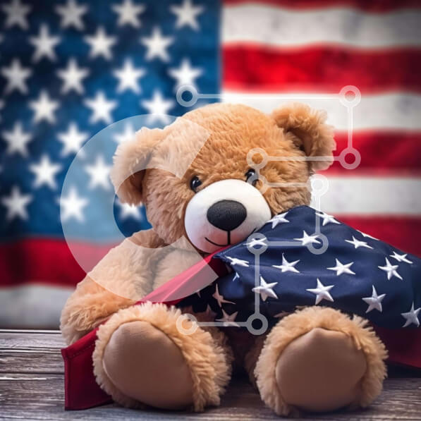 Intra Συλλεκτικό Ξύλινο Παζλ Plywood  4mm - Αρκουδάκι με φόντο αμερικανική σημαία Σε Ξύλινο Κουτί - Διαστάσεις: 10x10 cm – 25 κομμάτια