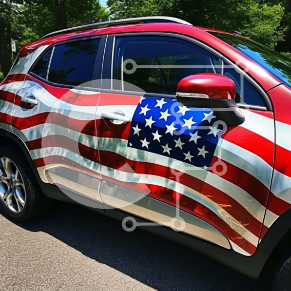 Intra Συλλεκτικό Ξύλινο Παζλ Plywood  4mm - Πατριωτικό κόκκινο, λευκό και μπλε SUV με αμερικανική σημαία Σε Ξύλινο Κουτί - Διαστάσεις Puzzle: 10x10 cm – 25 κομμάτια