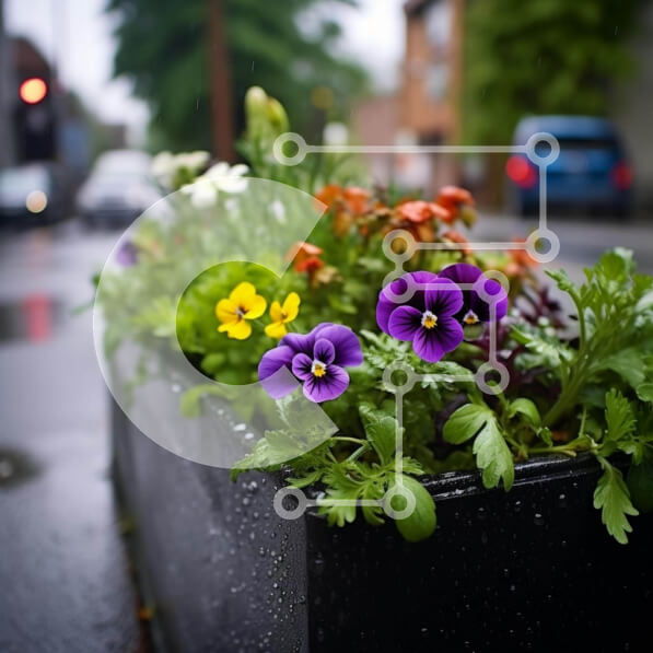 Intra Συλλεκτικό Ξύλινο Παζλ Plywood  4mm - Μαύρο φυτευτή με πολύχρωμα λουλούδια και αυτοκίνητο στην οδό Σε Ξύλινο Κουτί - Διαστάσεις: 10x10 cm – 25 κομμάτια