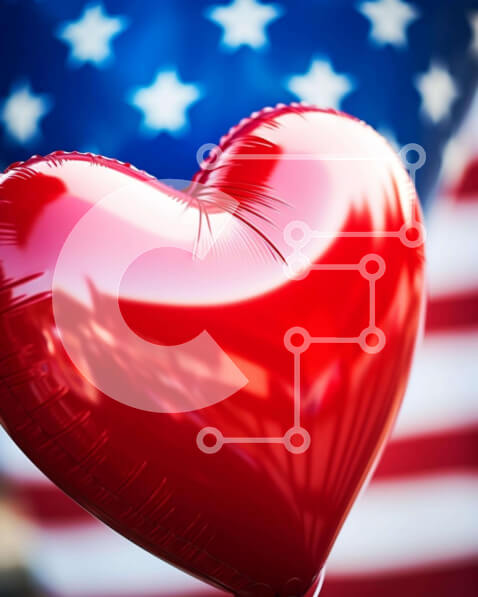 Intra Συλλεκτικό Ξύλινο Παζλ Plywood  4mm - Μπαλόνι σε σχήμα καρδιάς με αμερικανική σημαία Σε Ξύλινο Κουτί - Διαστάσεις: 10x10 cm – 25 κομμάτια