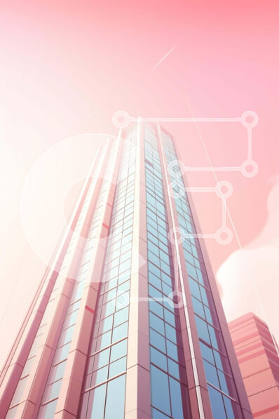 Intra Συλλεκτικό Ξύλινο Παζλ Plywood  4mm - Ροζ ουρανοξύστης με αεροπλάνο που πετά πάνω από τον ορίζοντα Σε Ξύλινο Κουτί - Διαστάσεις Puzzle: 10x10 cm – 25 κομμάτια