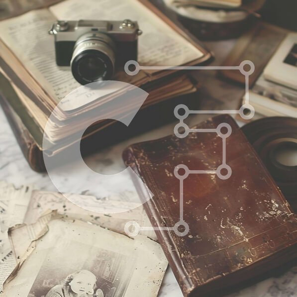 Intra Συλλεκτικό Ξύλινο Παζλ Plywood  4mm - Vintage εγκατάσταση με παλιά κάμερα, βιβλία και φωτογραφίες Σε Ξύλινο Κουτί - Διαστάσεις Puzzle: 10x10 cm – 25 κομμάτια