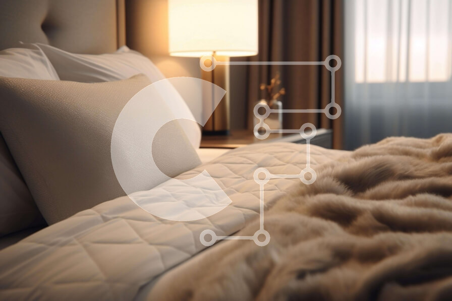 Intra Συλλεκτικό Ξύλινο Παζλ Plywood  4mm - Άνετο υπνοδωμάτιο με λευκά και μπεζ κλινοσκεπάσματα και φωτιστικό Σε Ξύλινο Κουτί - Διαστάσεις Puzzle: 10x10 cm – 25 κομμάτια