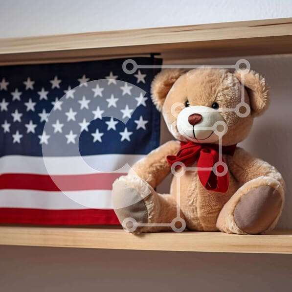 Intra Συλλεκτικό Ξύλινο Παζλ Plywood  4mm - Αρκουδάκι με αμερικανική σημαία στο ράφι Σε Ξύλινο Κουτί - Διαστάσεις: 10x10 cm – 25 κομμάτια