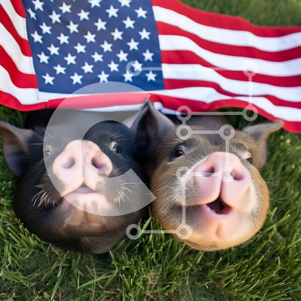 Intra Συλλεκτικό Ξύλινο Παζλ Plywood  4mm - Δύο γουρούνια που γιορτάζουν την 4η Ιουλίου με αμερικανική σημαία Σε Ξύλινο Κουτί - Διαστάσεις: 10x10 cm – 25 κομμάτια