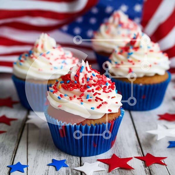 Σετ των 2 Intra Συλλεκτικό Ξύλινο Παζλ Plywood  4mm - Πατριωτικά Cupcakes για τη γιορτή της 4ης Ιουλίου Σε Ξύλινο Κουτί - Διαστάσεις: 10x10 cm – 25 κομμάτια
