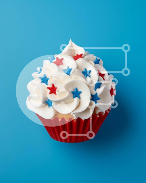 Σετ των 2 Intra Συλλεκτικό Ξύλινο Παζλ Plywood  4mm - Πατριωτικό Cupcake με κόκκινο, λευκό και μπλε παγωμένο και αστέρια Σε Ξύλινο Κουτί - Διαστάσεις: 10x10 cm – 25 κομμάτια